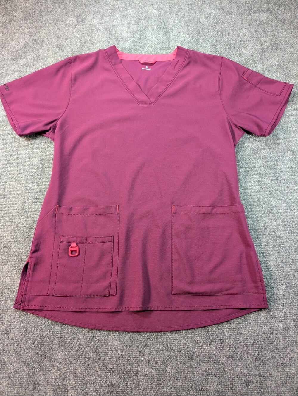 Carhartt Women's Burgundy V-Neck Scrub Top Size S Work Nurse